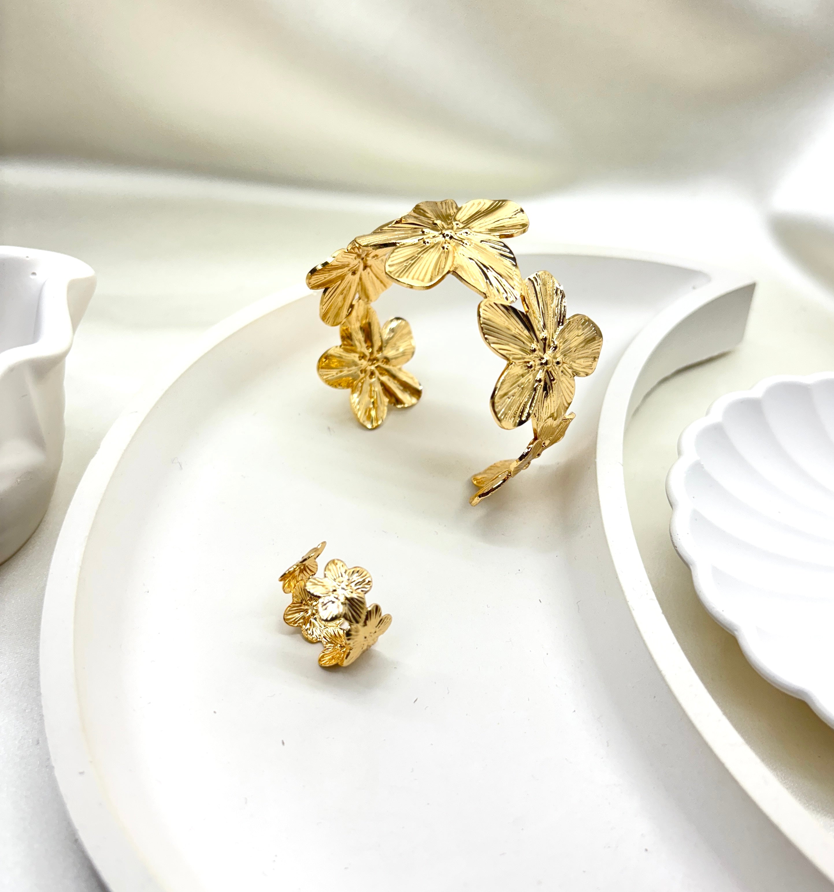 The Golden Petal Cuff & Ring Set